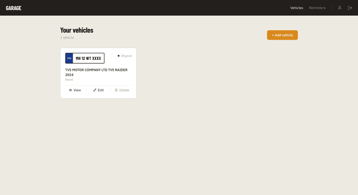 Screenshot of project titled "Garage"