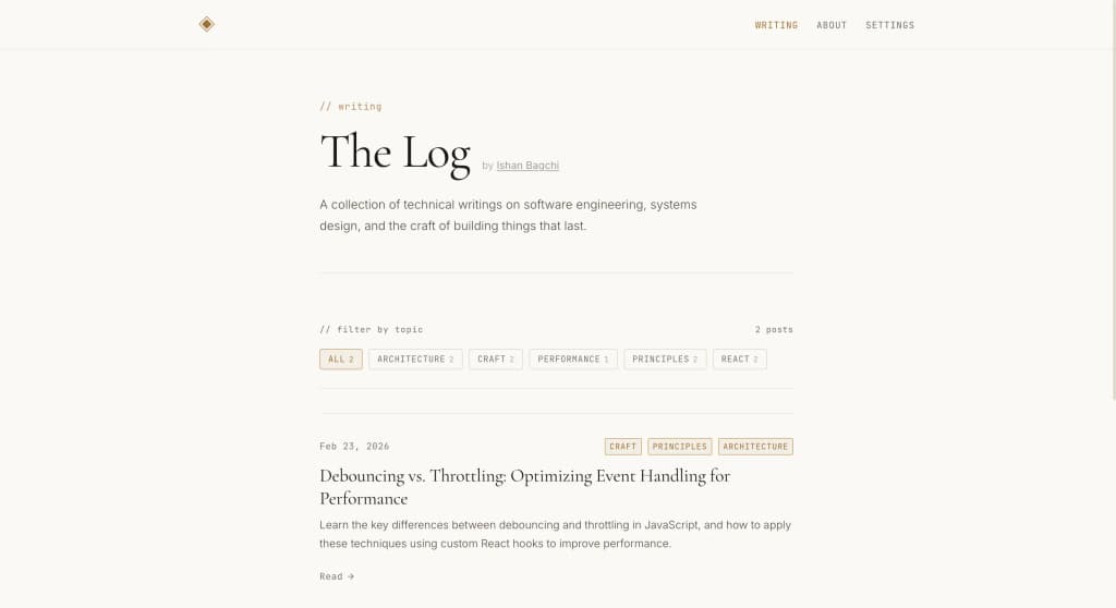 Screenshot of project titled "The Log"